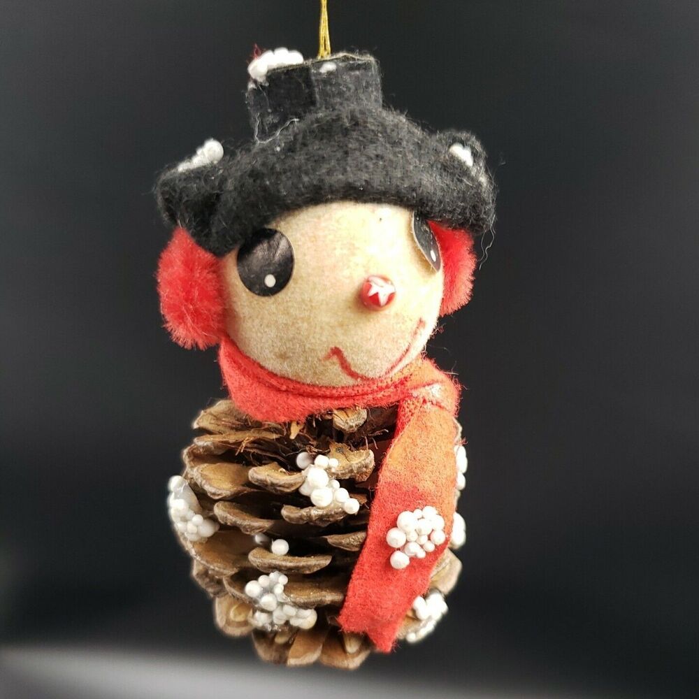 SET Handmade Real Pinecone Christmas Ornaments Lot Rustic Snowman Santa Animals